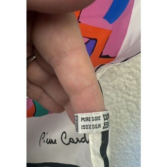 Vintage Pierre Cardin Scarf Womens Large Multicolor Abstract 100% Silk Italy 80s - Picture 4 of 10